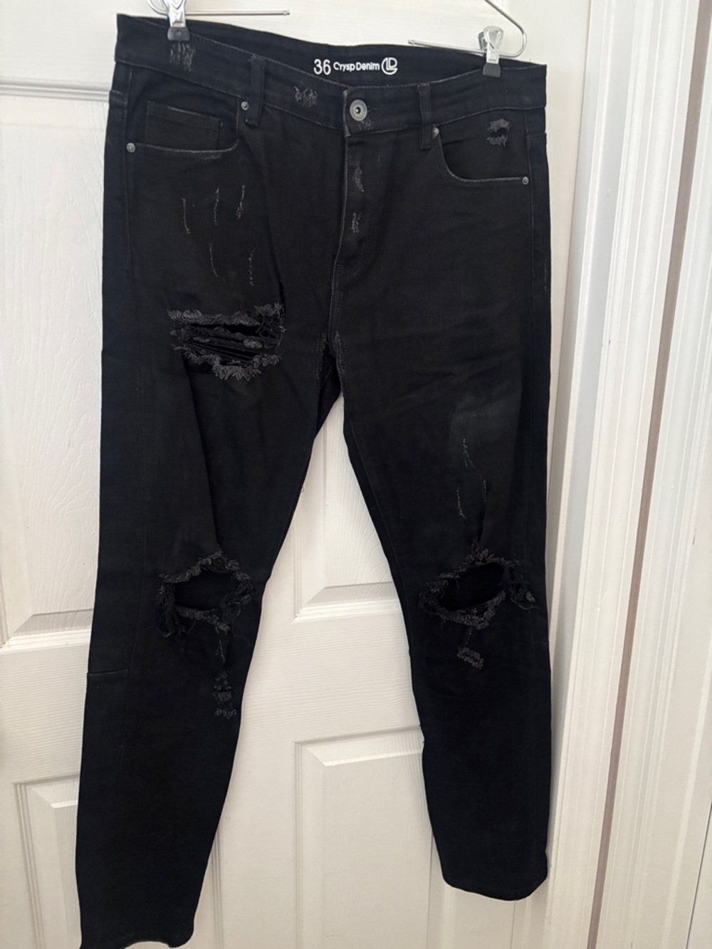 Men's Black Distressed Jeans - Size 36